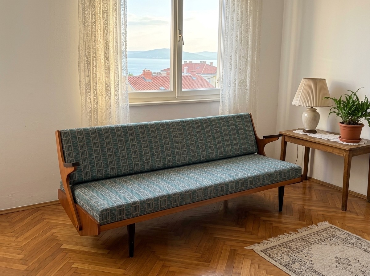 Retro ležaj s preklopnim naslonom u stanu u Rijeci